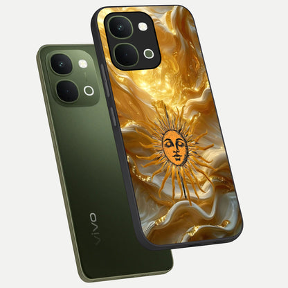 Eternal Golden Glow Glass Case displayed in angled mockup highlighting glowing golden aesthetic design with elegant style.