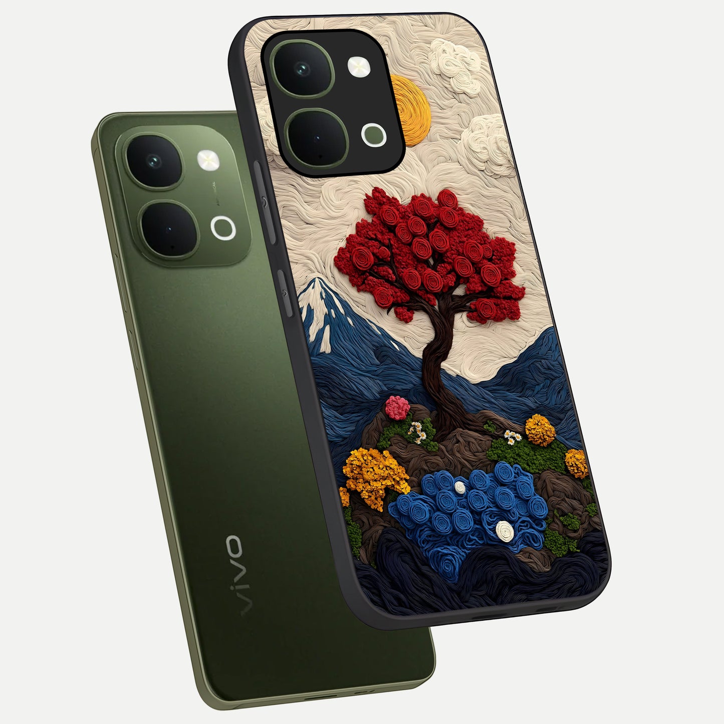 Eternal Nature Tapestry Glass Case displayed in angled mockup highlighting detailed botanical pattern with artistic aesthetic.
