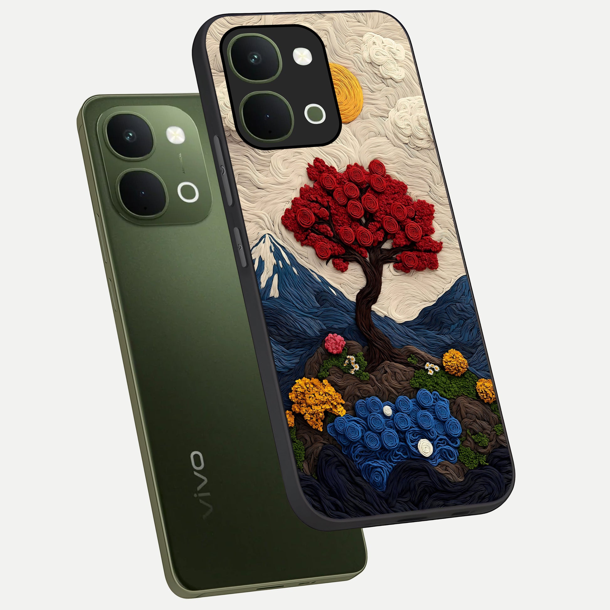 Eternal Nature Tapestry Glass Case displayed in angled mockup highlighting detailed botanical pattern with artistic aesthetic.