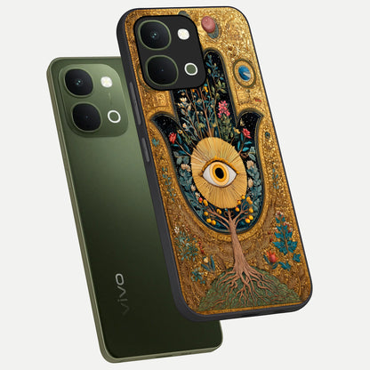Ethereal Evil Eye Glass Case displayed in angled mockup highlighting protective evil eye symbol with spiritual aesthetic design.