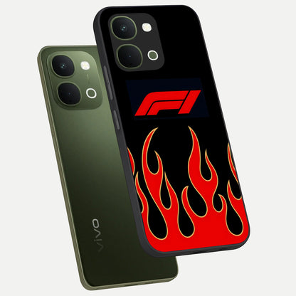 Fire F11 Glass Case displayed in angled mockup highlighting bold fire inspired graphic with energetic aesthetic style.