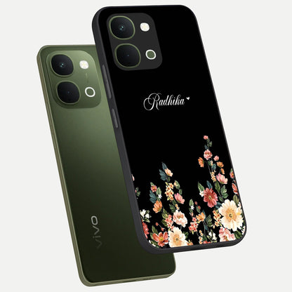 Floral Design With a Custom Personalized Name Glass Case displayed in angled mockup highlighting elegant floral pattern with custom name feature.