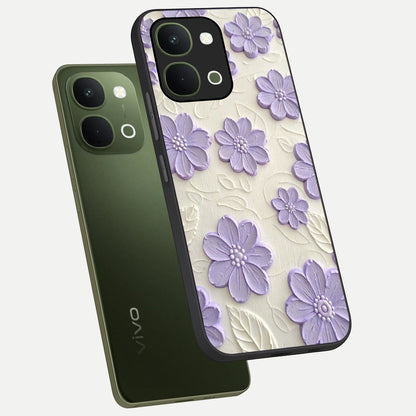 Floral Wall Art With Purple Flowers Glass Case displayed in angled mockup highlighting vibrant purple floral illustration with artistic aesthetic.