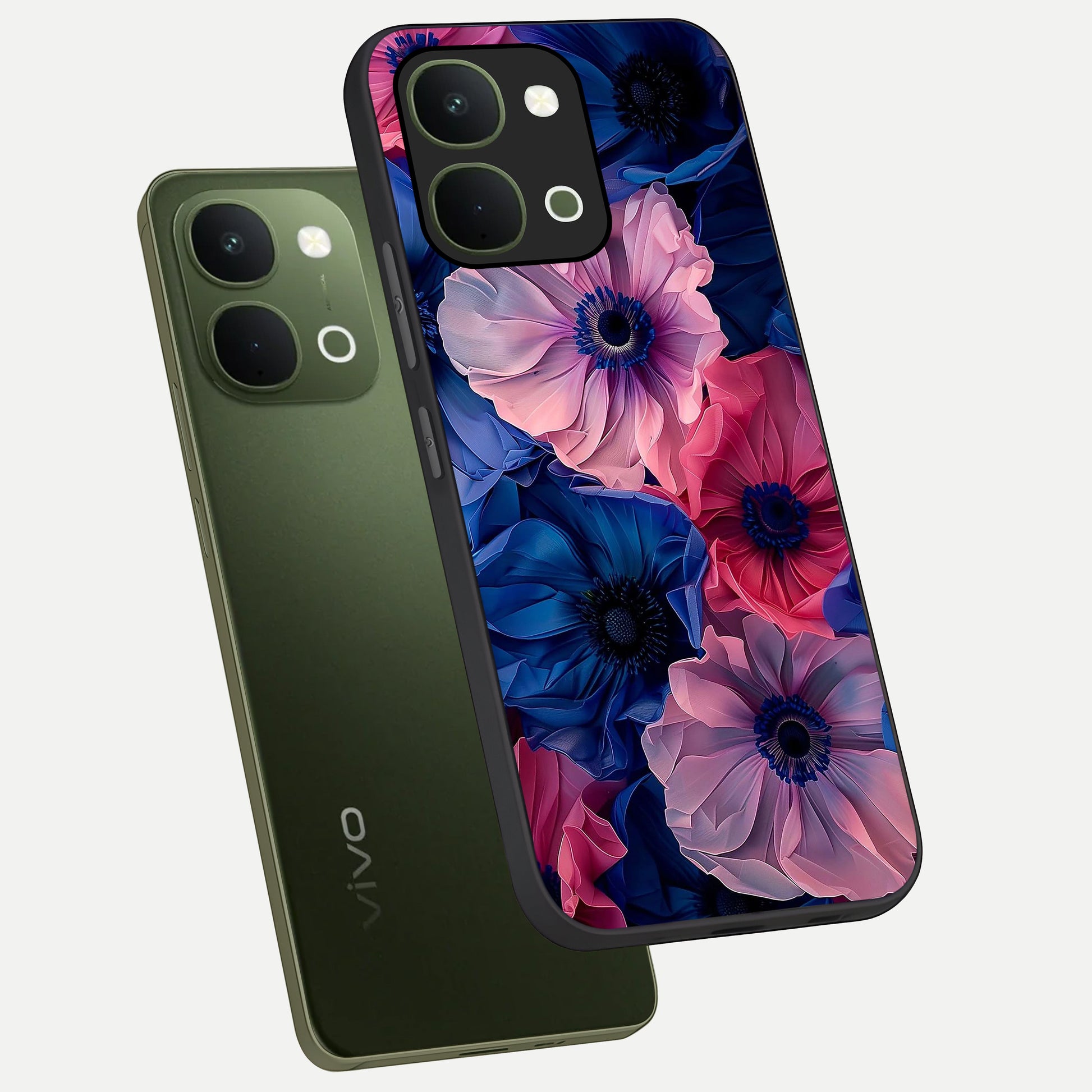 Flower Paper Art Pattern Glass Case displayed in angled mockup highlighting layered paper flower design with artistic aesthetic.