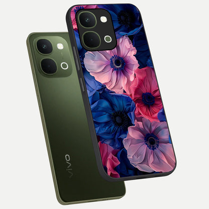 Flower Paper Art Pattern Glass Case displayed in angled mockup highlighting layered paper flower design with artistic aesthetic.
