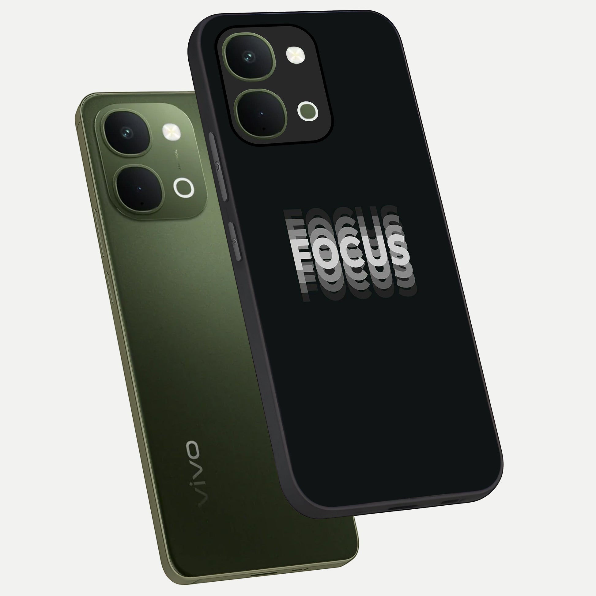 Focus Mode On Glass Case displayed in angled mockup highlighting clean minimal text artwork with modern aesthetic style.
