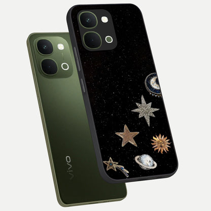 Galactic Charm Glow Glass Case displayed in angled mockup highlighting luminous galaxy inspired design with dreamy aesthetic.