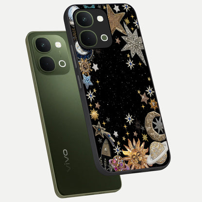 Galactic Jewel Stars Glass Case displayed in angled mockup highlighting shining celestial star design with cosmic aesthetic style.