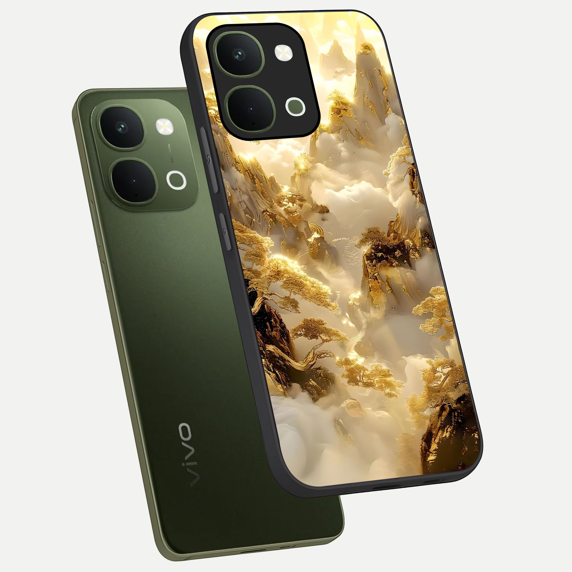 Gates Of Illumination Glass Case displayed in angled mockup highlighting radiant portal inspired design with fantasy aesthetic.