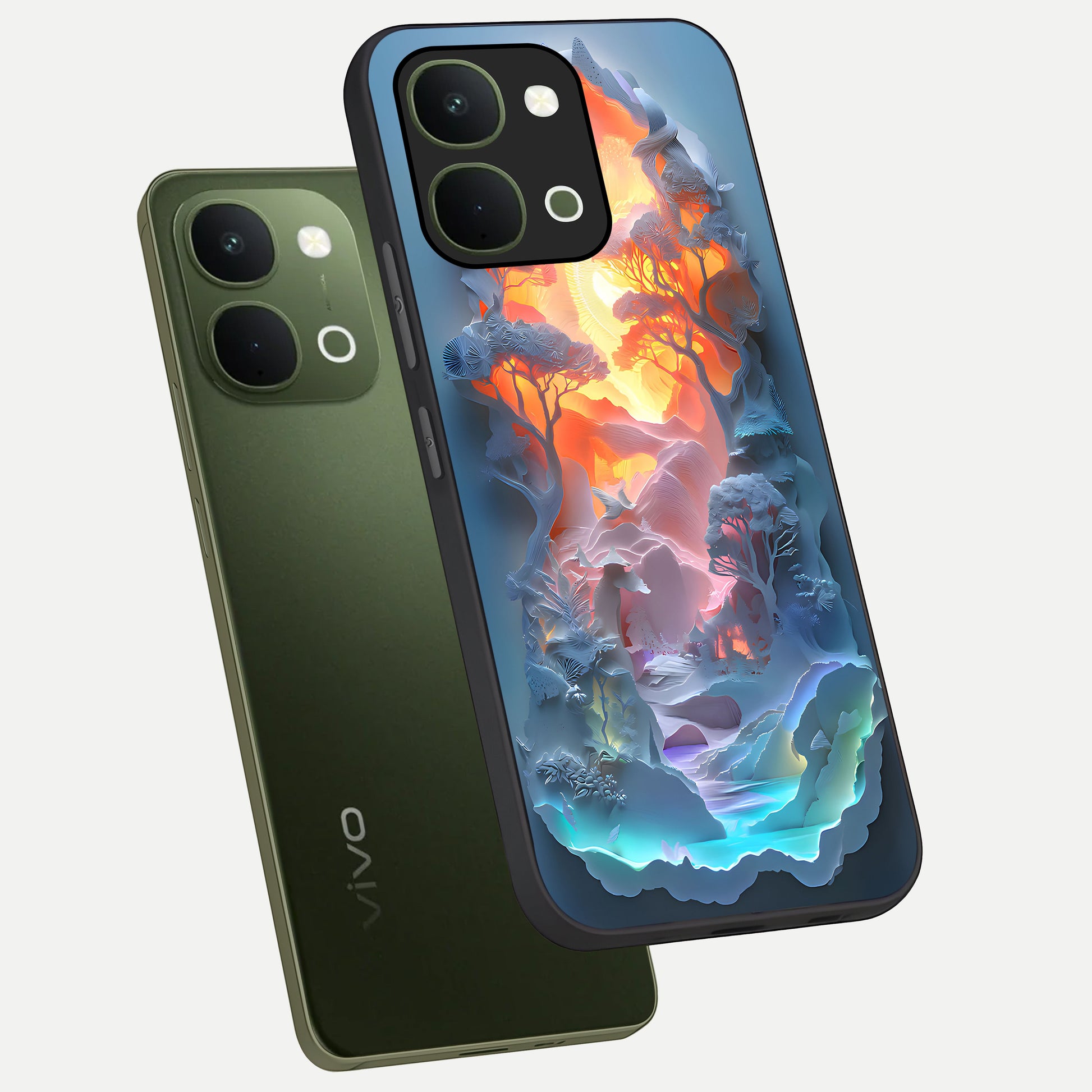 Glow Forest Portal Glass Case displayed in angled mockup highlighting mystical forest design with magical glowing aesthetic.