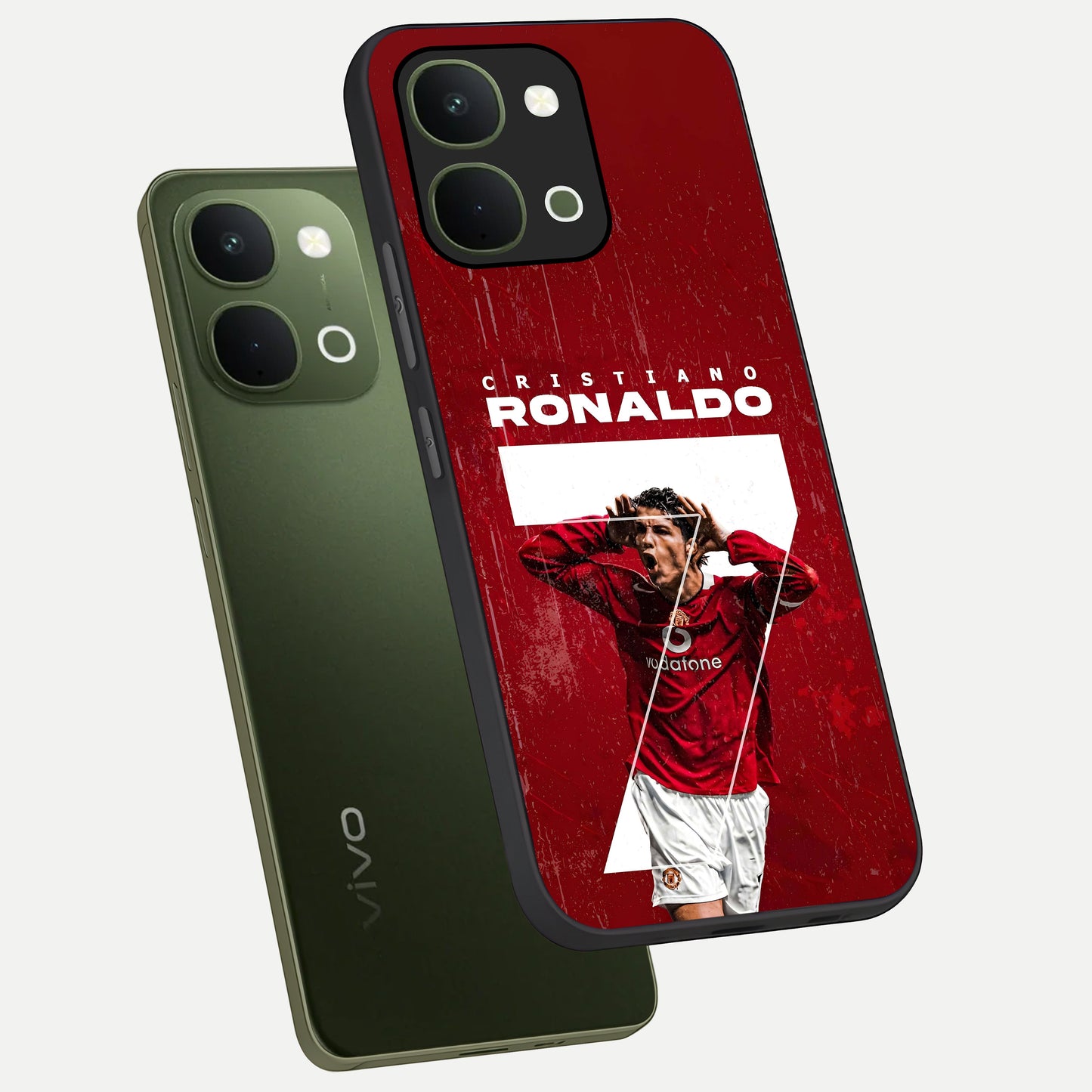 Goal Celebration Legacy Glass Case displayed in angled mockup highlighting energetic sports celebration design with bold athletic theme.