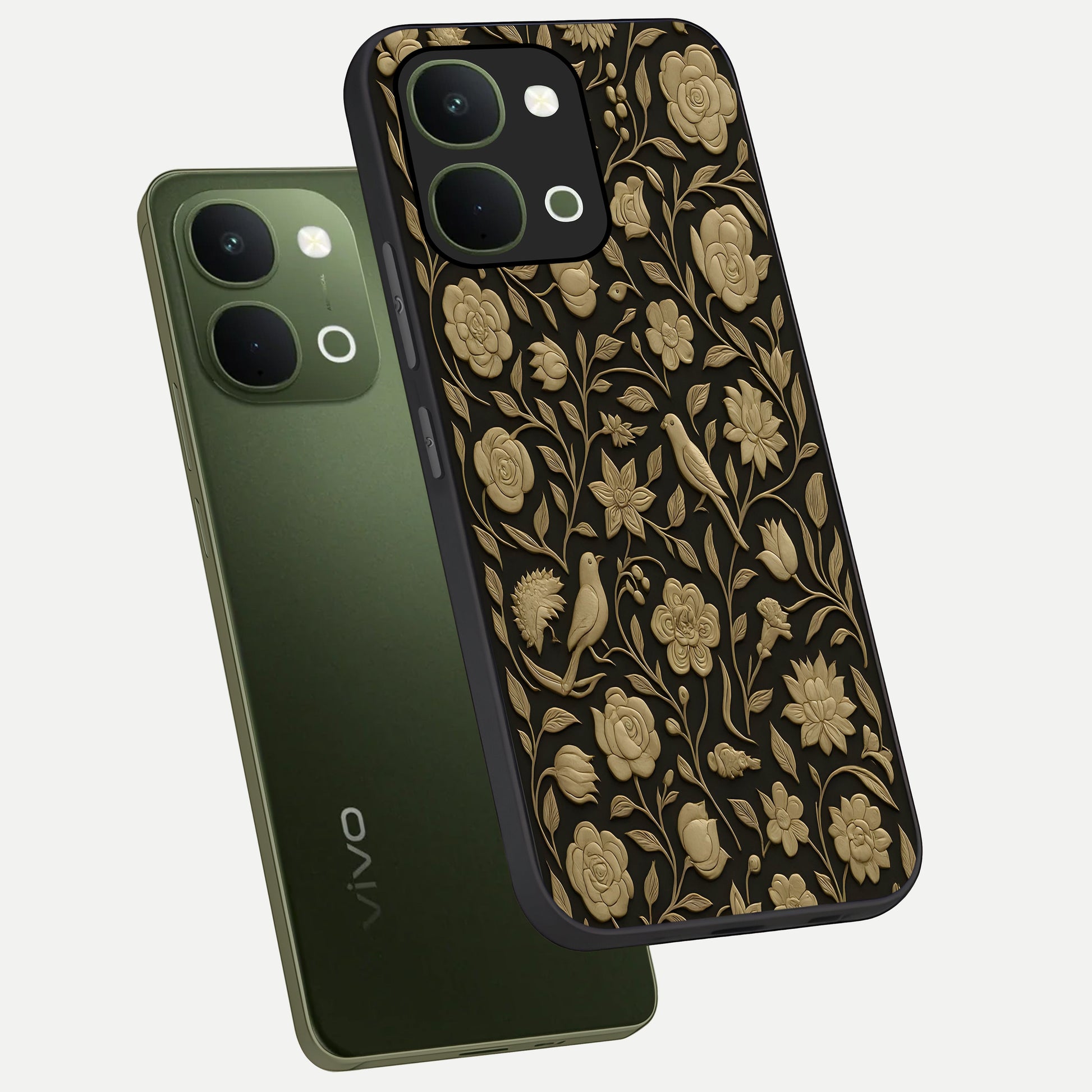 Golden Evil Eye Mandala Glass Case displayed in angled mockup highlighting protective evil eye symbol with golden mandala design.