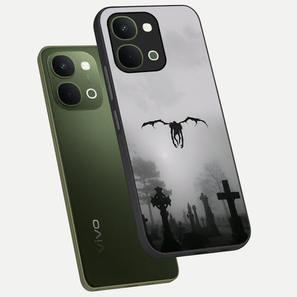 Graveyard Shadow Descent Glass Case displayed in angled mockup highlighting eerie shadow illustration with gothic aesthetic.