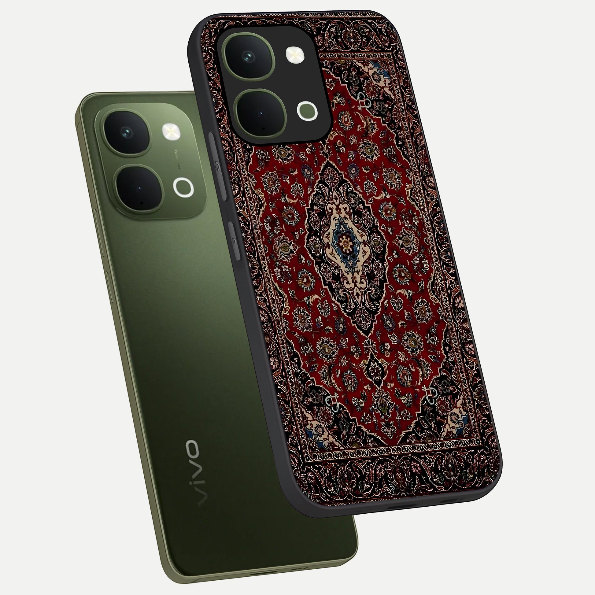Heritage Carpet Royale Glass Case displayed in angled mockup highlighting intricate royal carpet design with heritage aesthetic.