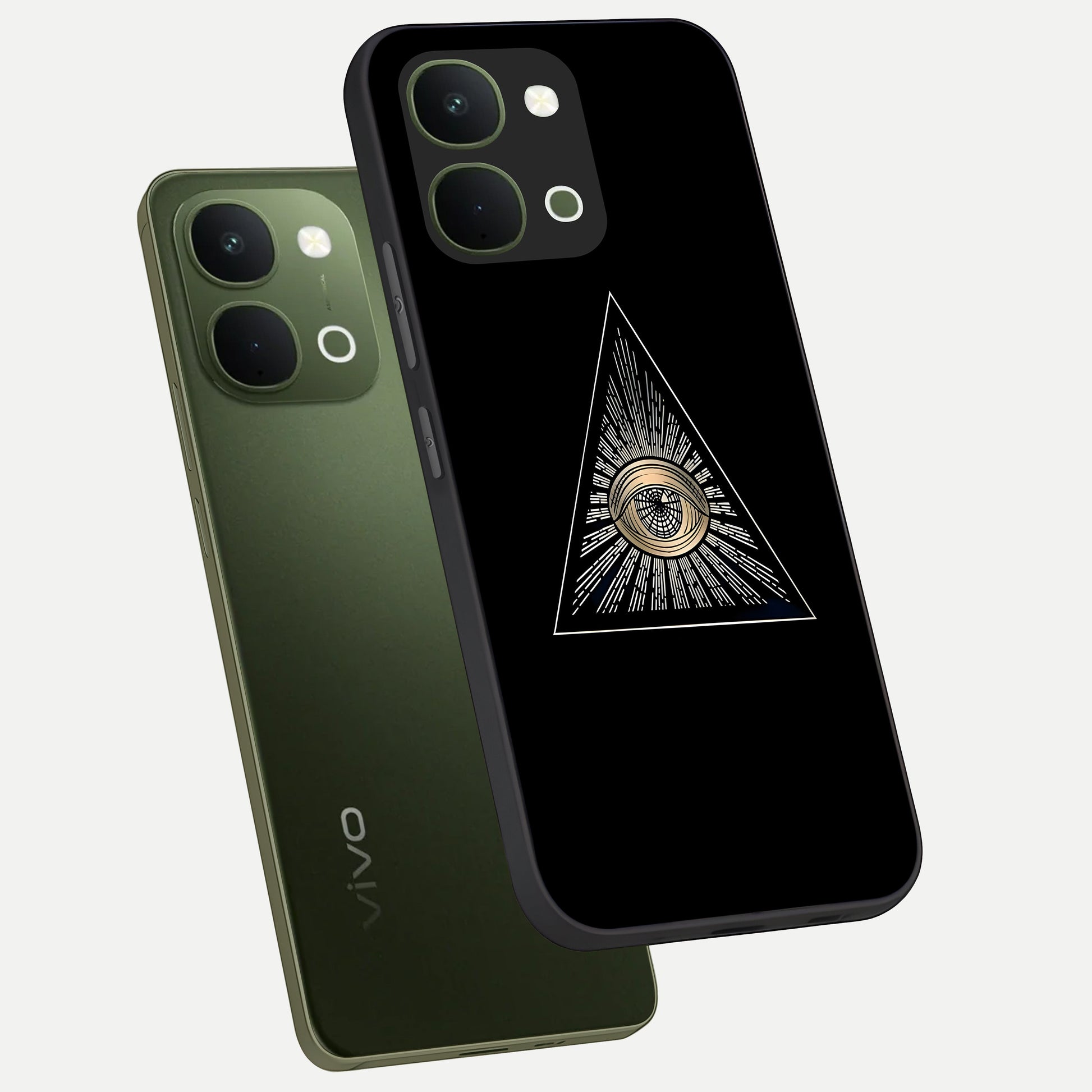 Illuminati Evil Glass Case displayed in angled mockup highlighting dark occult inspired design with bold aesthetic style.