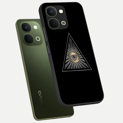 Illuminati Evil Glass Case displayed in angled mockup highlighting dark occult inspired design with bold aesthetic style.