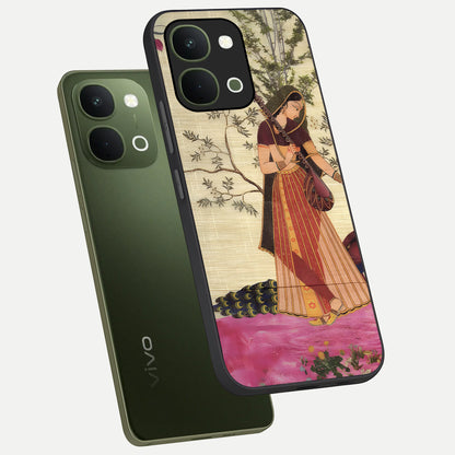 Lady With Veena Art Glass Case displayed in angled mockup highlighting graceful musical illustration with cultural artistic aesthetic.