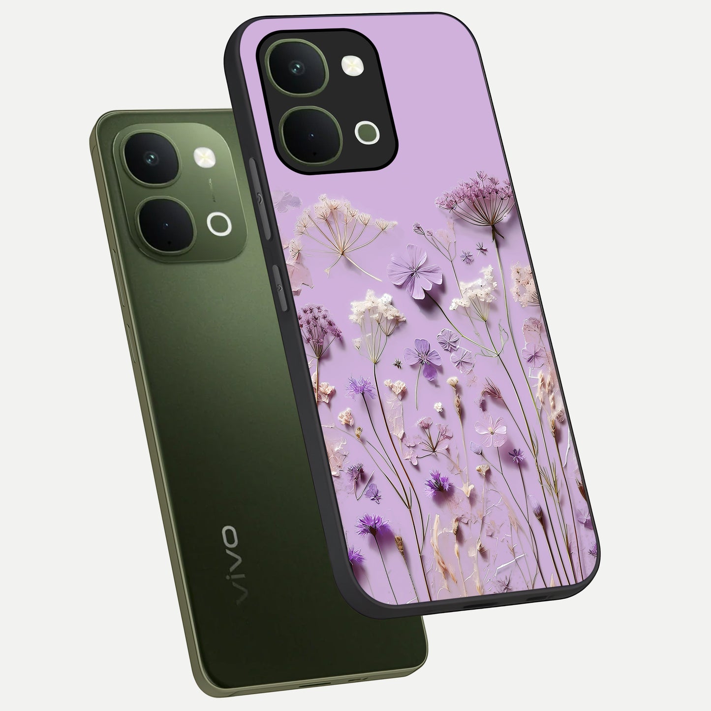 Lavender Blossom Dream Glass Case displayed in angled mockup highlighting dreamy lavender flower design with calming aesthetic style.