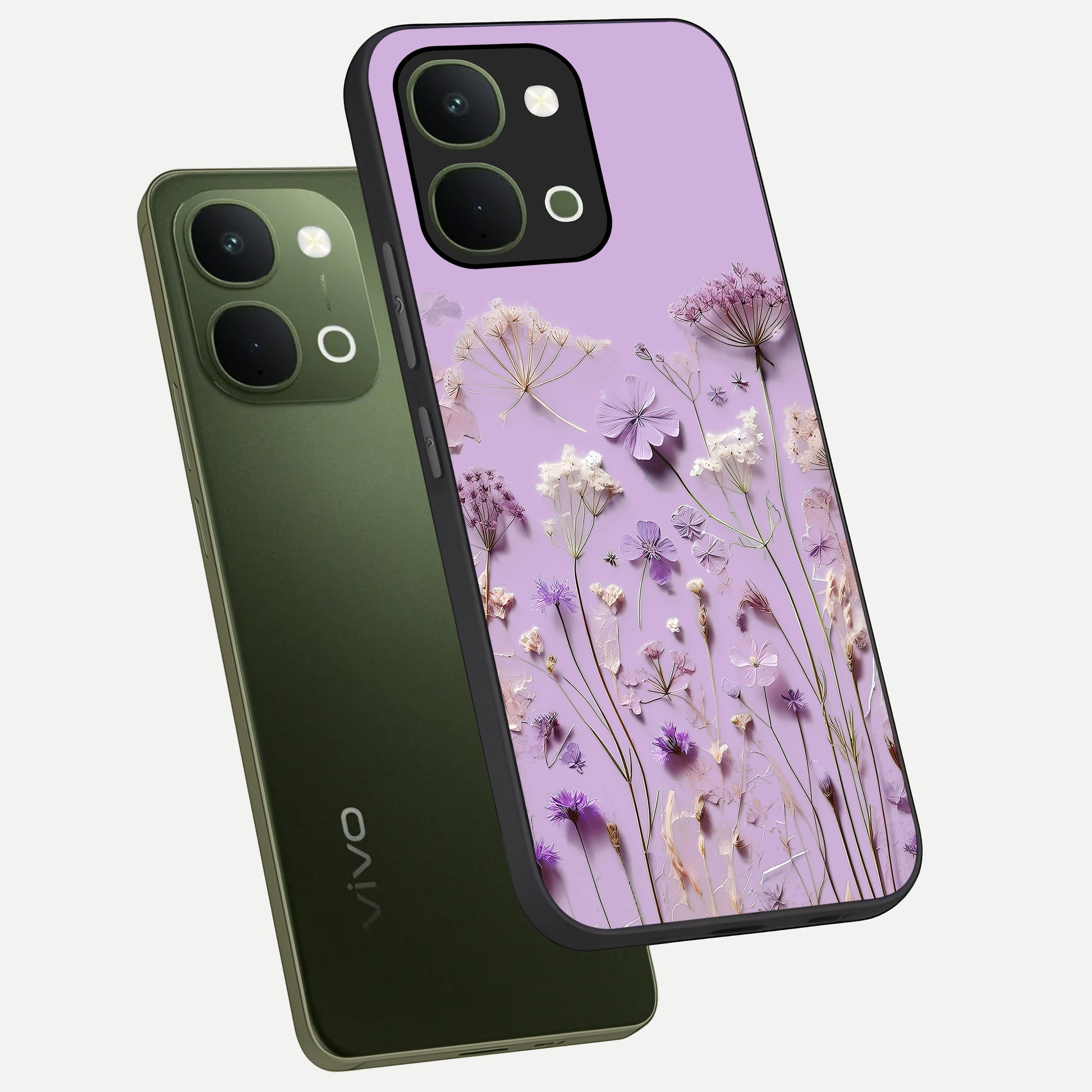 Lavender Blossom Dream Glass Case displayed in angled mockup highlighting dreamy lavender flower design with calming aesthetic style.