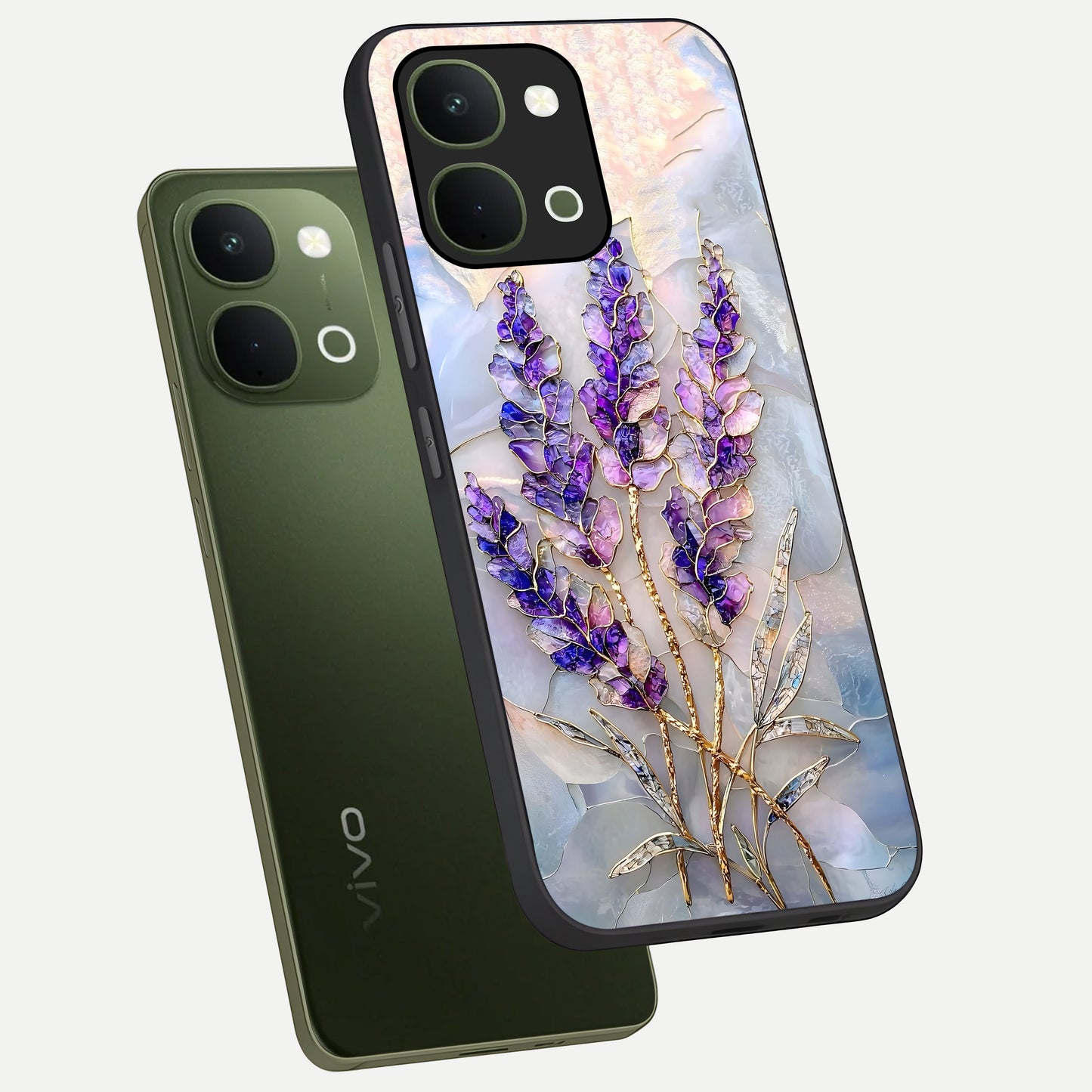 Lavender Dream Glow Glass Case displayed in angled mockup highlighting dreamy purple glow design with soft artistic style.