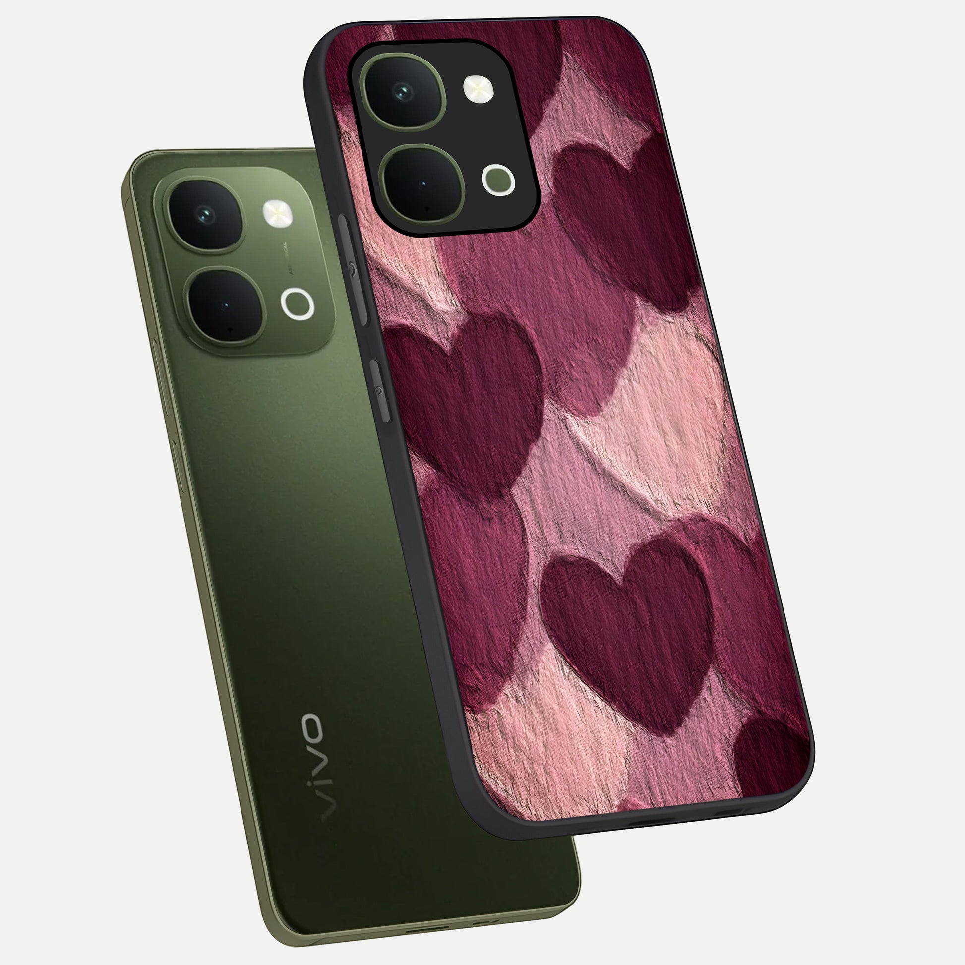 Layered Paper Hearts Glass Case displayed in angled mockup highlighting creative paper craft heart design with romantic aesthetic.