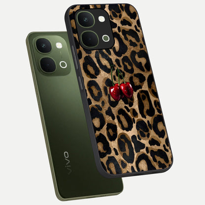 Leopard Wild Cherry Glass Case displayed in angled mockup highlighting bold animal print design with playful cherry aesthetic.