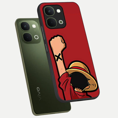 Luffy X Spirit Glass Case displayed in angled mockup highlighting powerful anime design with energetic action aesthetic.