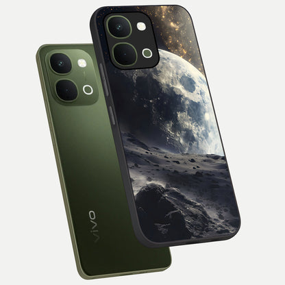 Lunar Horizon Glow Glass Case displayed in angled mockup highlighting celestial moon design with dreamy night aesthetic.