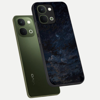Lunar Veil Silence Glass Case displayed in angled mockup highlighting soft lunar design with peaceful celestial aesthetic.