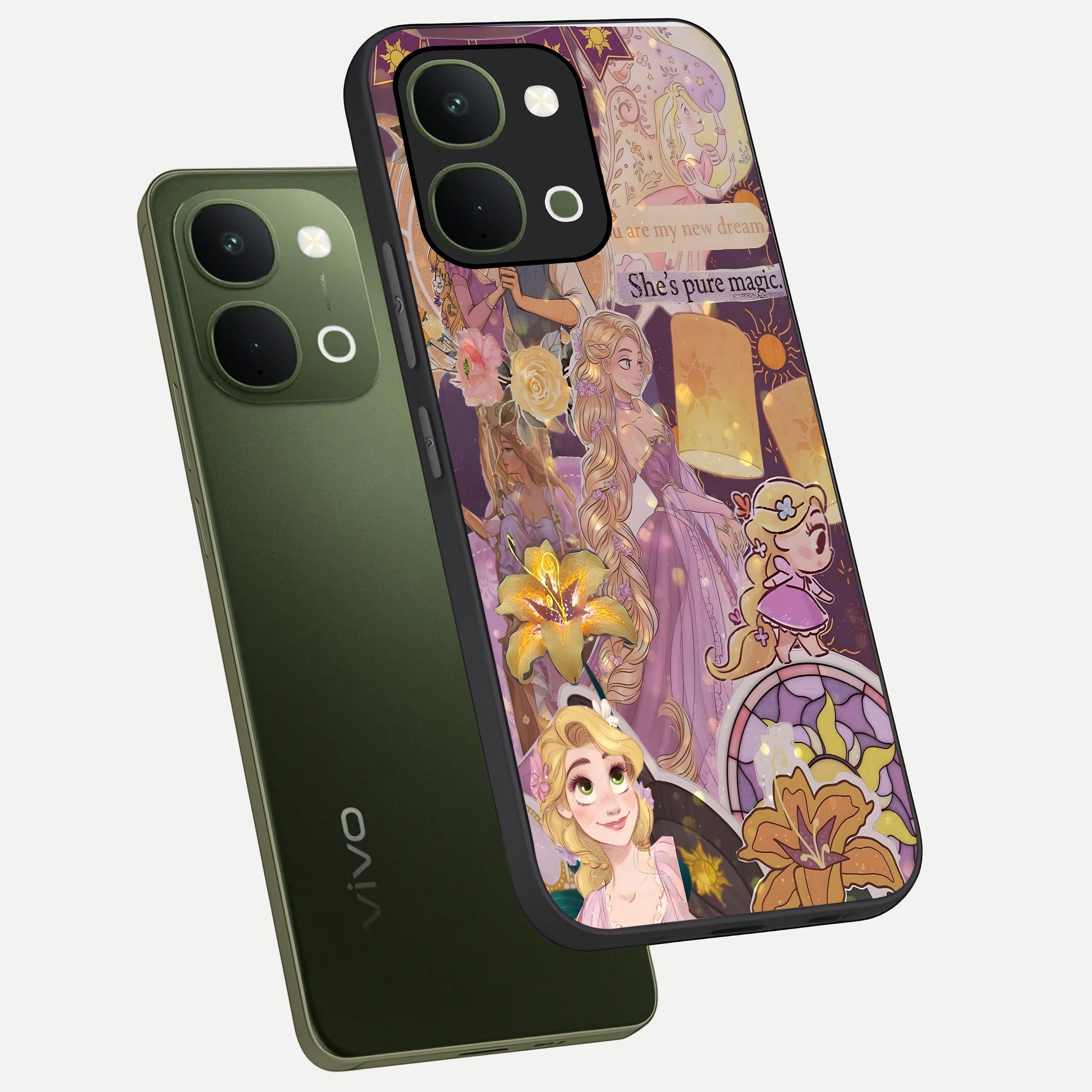 Magical Tangled Dream Glass Case displayed in angled mockup highlighting whimsical fantasy design with magical aesthetic.