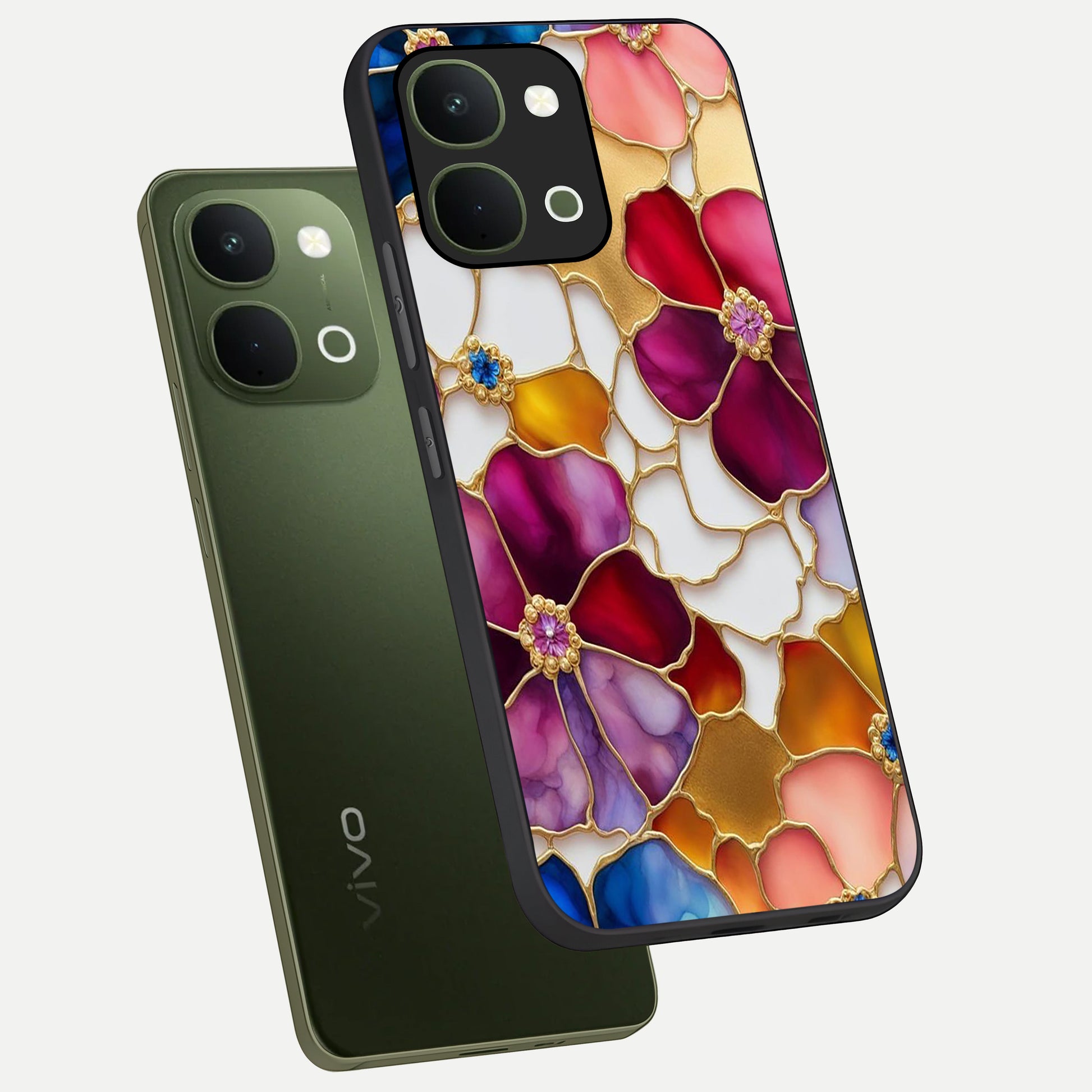 Marble Flower Pattern Glass Case displayed in angled mockup highlighting elegant marble floral design with modern aesthetic.