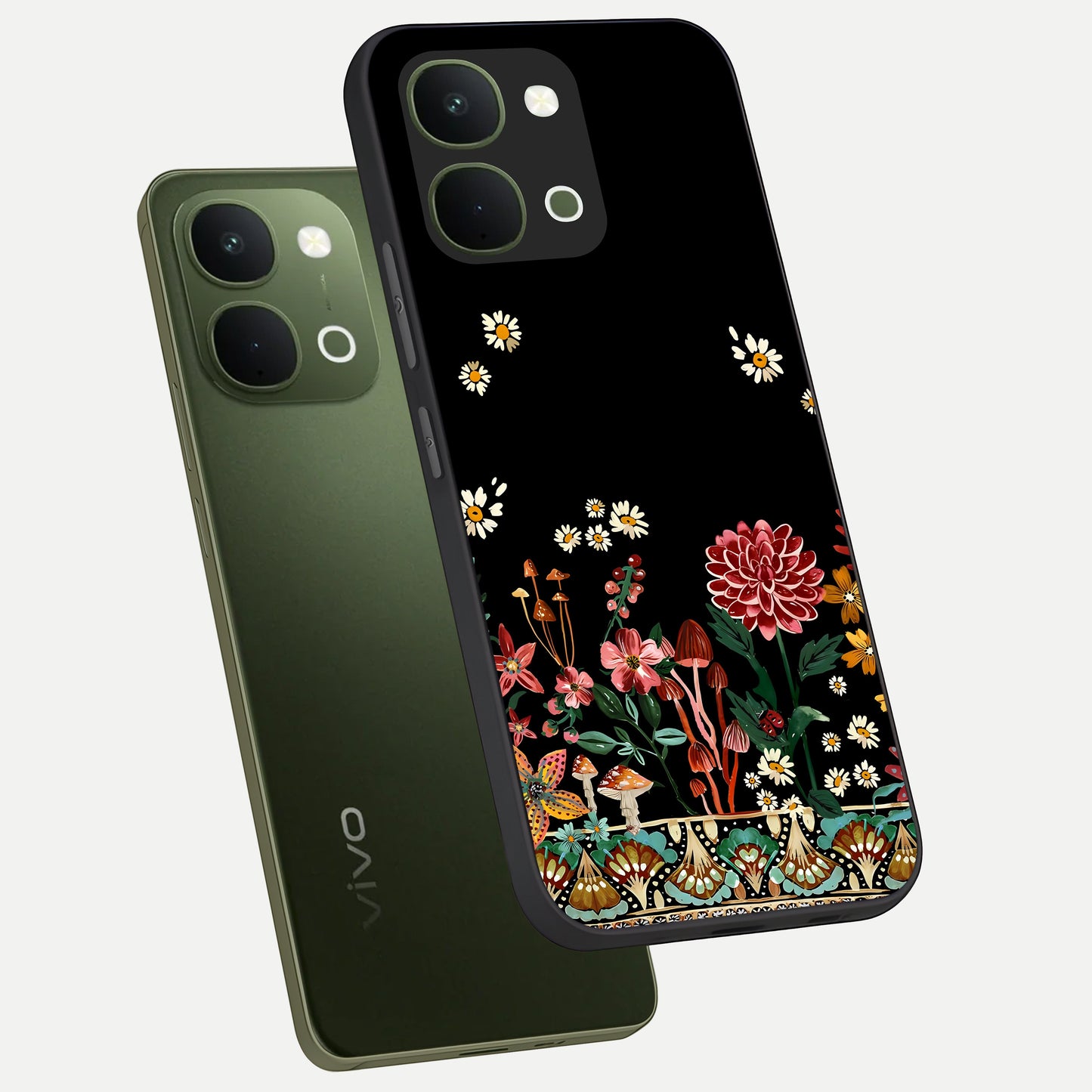Midnight Bloom Pattern Glass Case displayed in angled mockup highlighting elegant flower design with midnight aesthetic style.