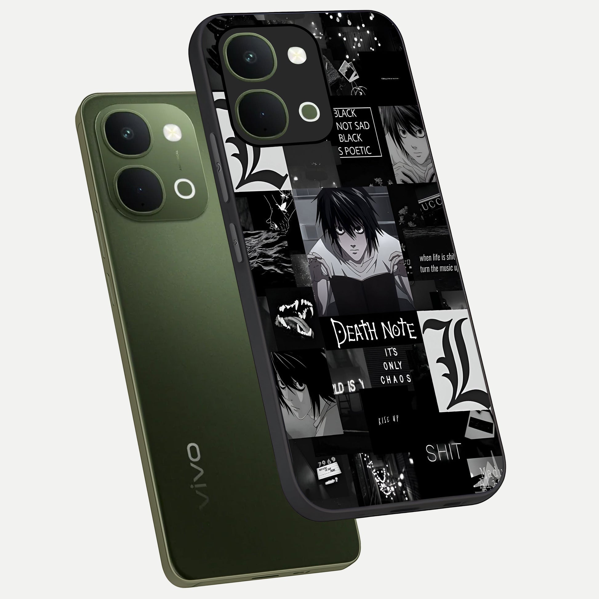 Midnight Chaos Mind Glass Case displayed in angled mockup highlighting chaotic artistic design with dramatic midnight aesthetic.