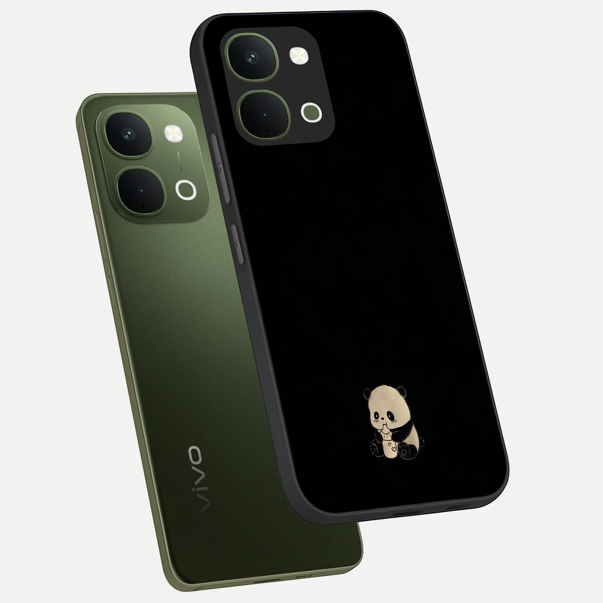 Midnight Panda Love Glass Case displayed in angled mockup highlighting adorable panda illustration with midnight aesthetic.
