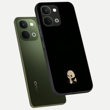 Midnight Panda Love Glass Case displayed in angled mockup highlighting adorable panda illustration with midnight aesthetic.