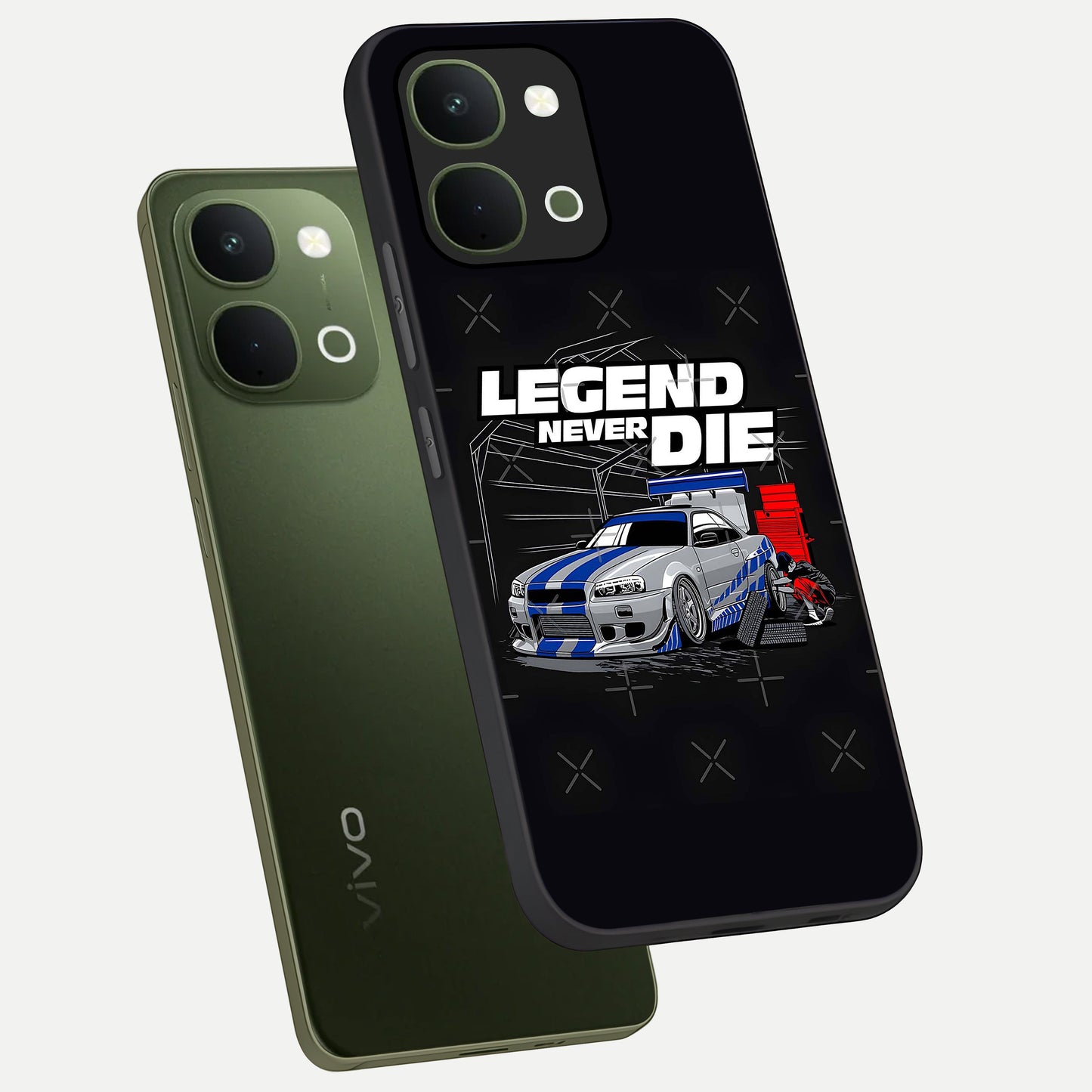 Midnight Racing Legacy Glass Case displayed in angled mockup highlighting dynamic automotive design with bold midnight aesthetic.