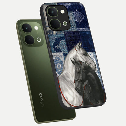 Midnight Stallion Blues Glass Case displayed in angled mockup highlighting powerful stallion illustration with deep midnight tones.