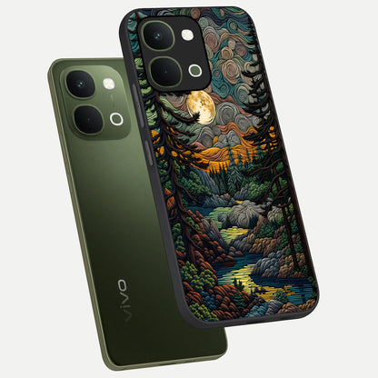Moonlight Forest Dream Glass Case displayed in angled mockup highlighting dreamy forest design with glowing moon aesthetic.