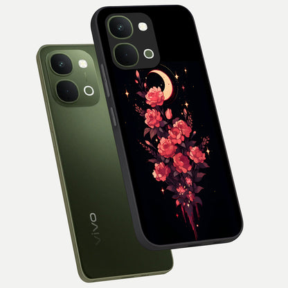 Moonlit Floral Elegance Glass Case displayed in angled mockup highlighting graceful flower design with soft moonlight aesthetic.