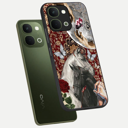 Moonlit Royal Stallion Glass Case displayed in angled mockup highlighting powerful stallion illustration with royal night aesthetic.