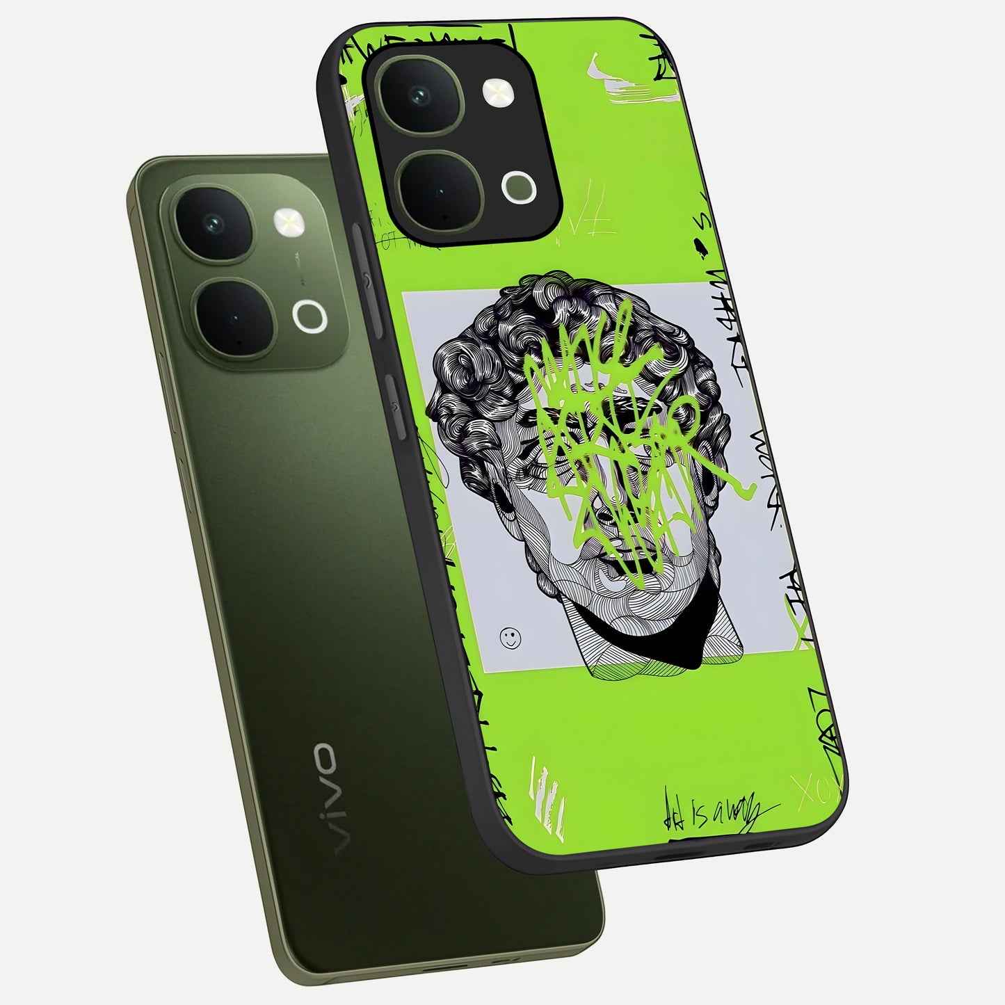 Neo Graffiti Rebellion Glass Case displayed in angled mockup highlighting urban street art design with rebellious aesthetic.