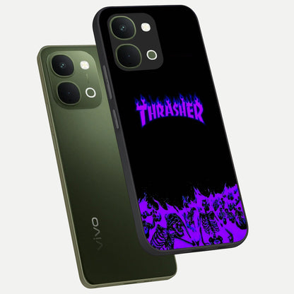 Neon Flame Riot Glass Case displayed in angled mockup highlighting glowing flame design with vibrant neon aesthetic.