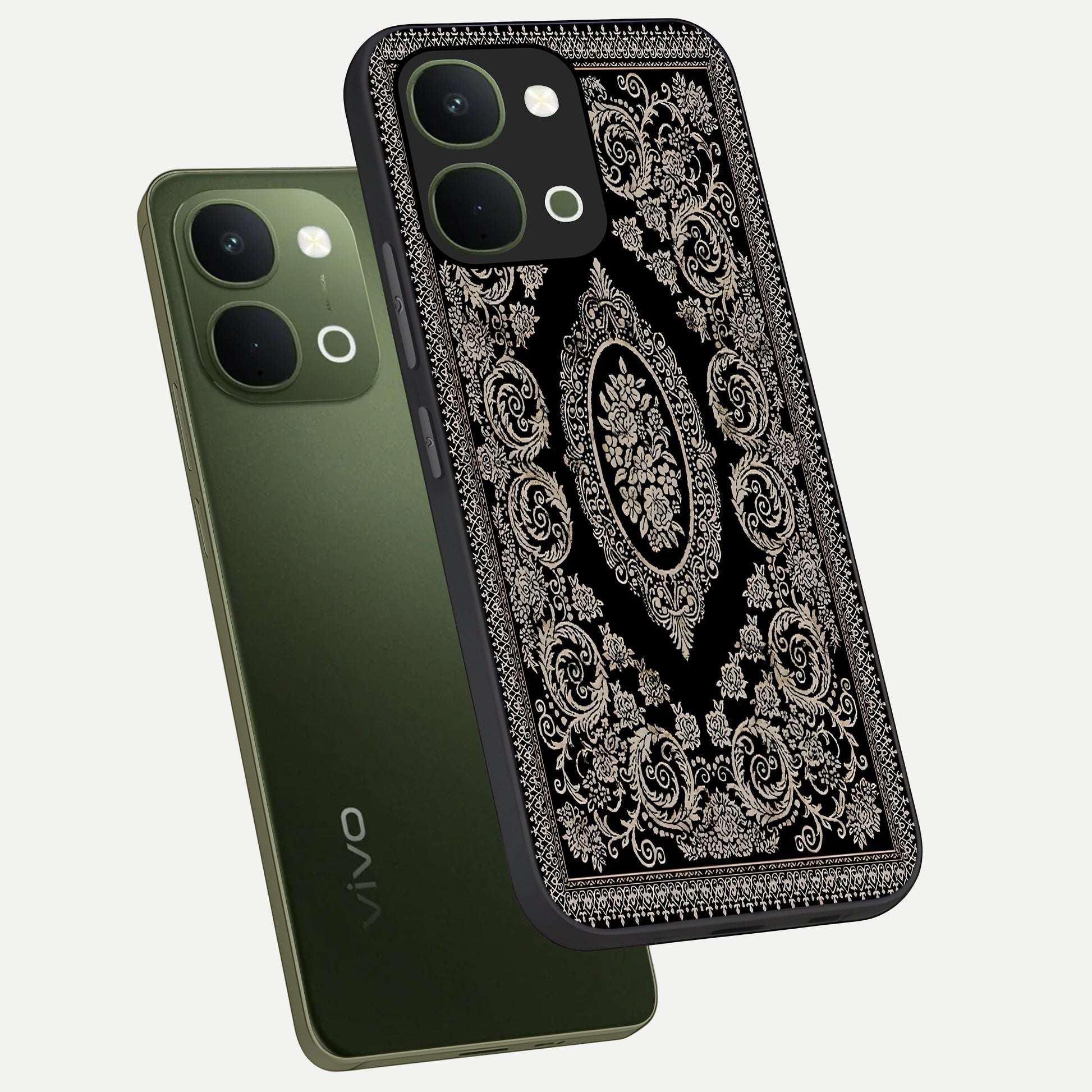 Noir Bloom Elegance Glass Case displayed in angled mockup highlighting refined flower design with stylish noir aesthetic.