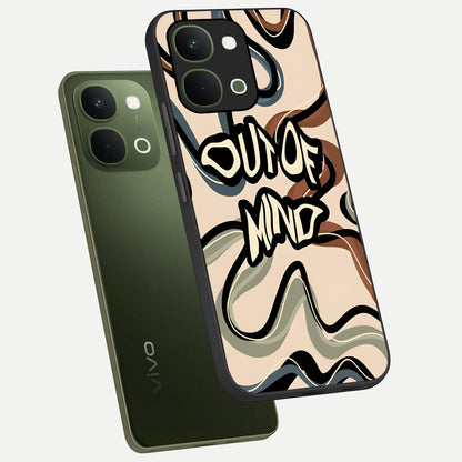 Out Of Mind Glass Case displayed in angled mockup highlighting bold statement design with modern artistic aesthetic.