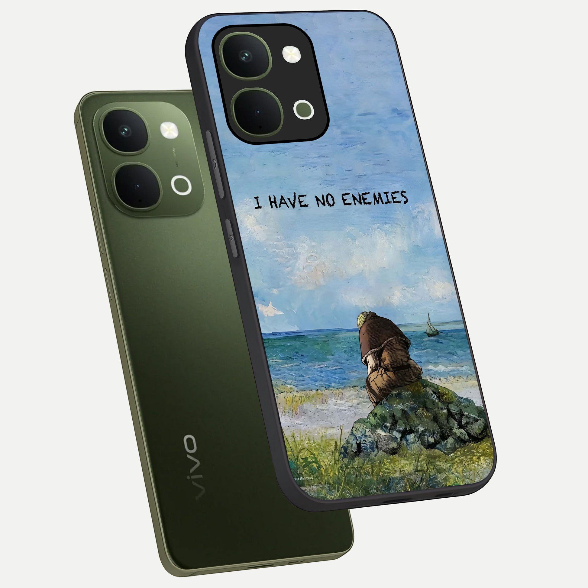 Peace Beyond War Glass Case displayed in angled mockup highlighting meaningful message design with artistic aesthetic style.