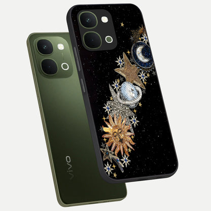 Pearls Universe Object Glass Case displayed in angled mockup highlighting celestial pearl design with dreamy aesthetic.