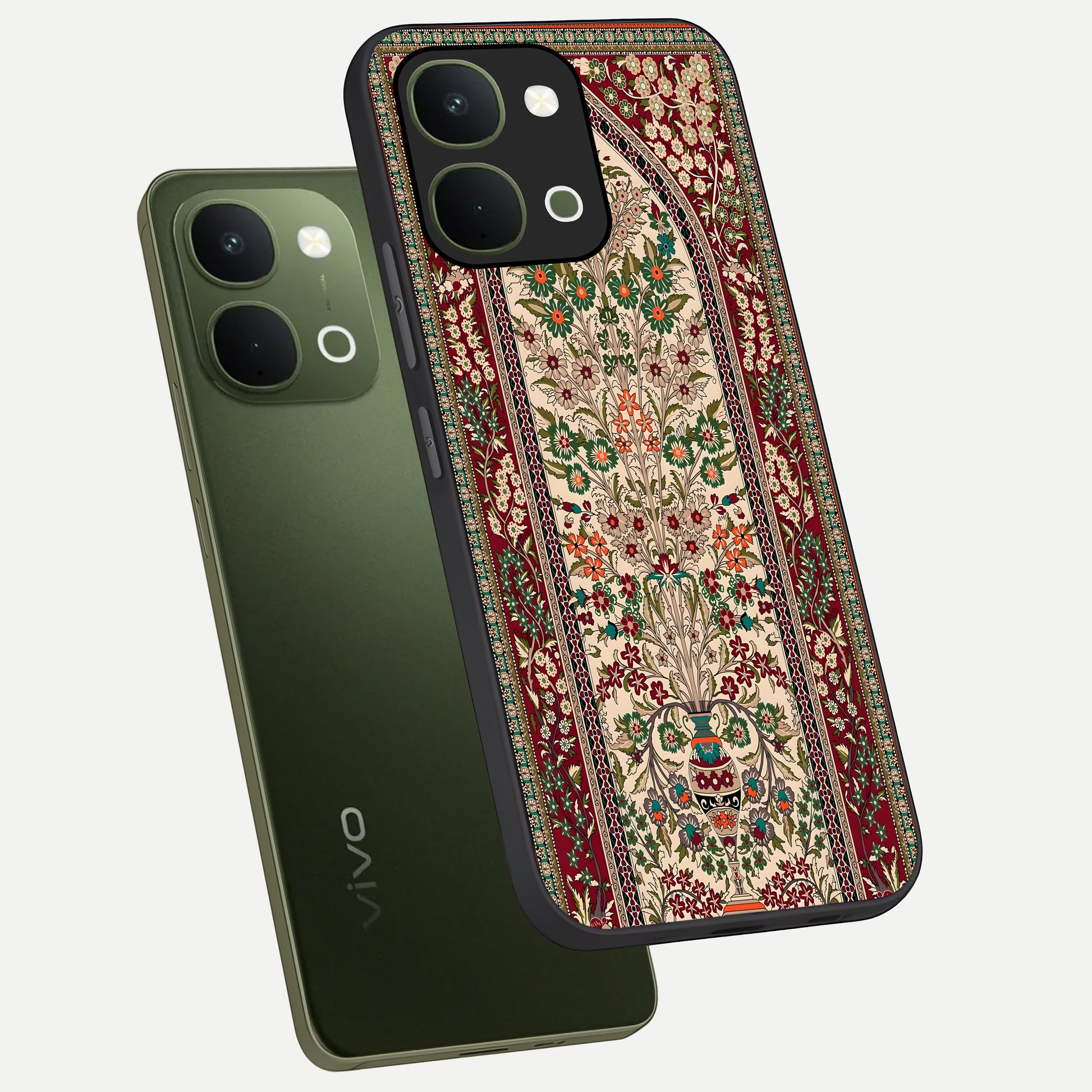 Persian Inspired Glass Case displayed in angled mockup highlighting intricate traditional design with elegant cultural aesthetic.