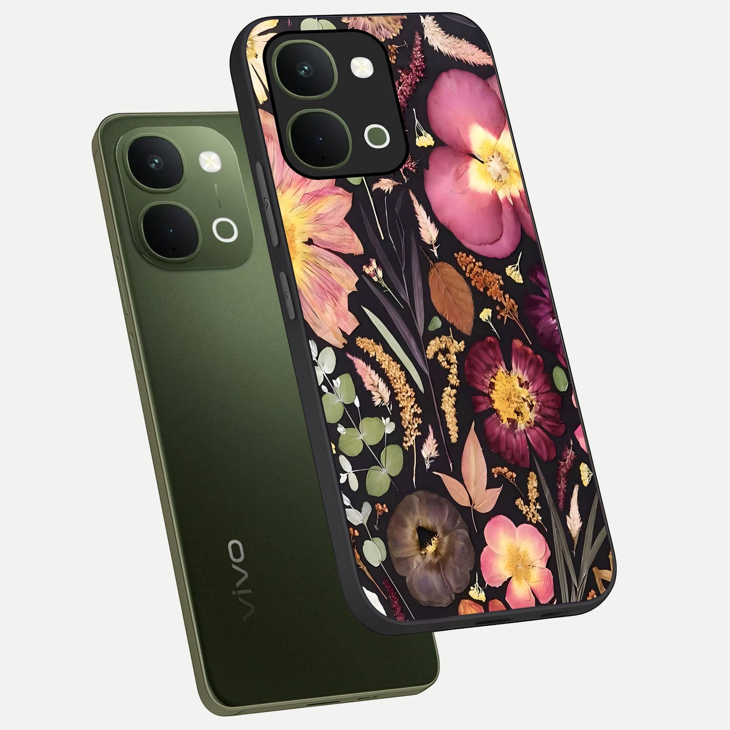 Petal Dream Tapestry Glass Case displayed in angled mockup highlighting decorative petal pattern with elegant botanical aesthetic.