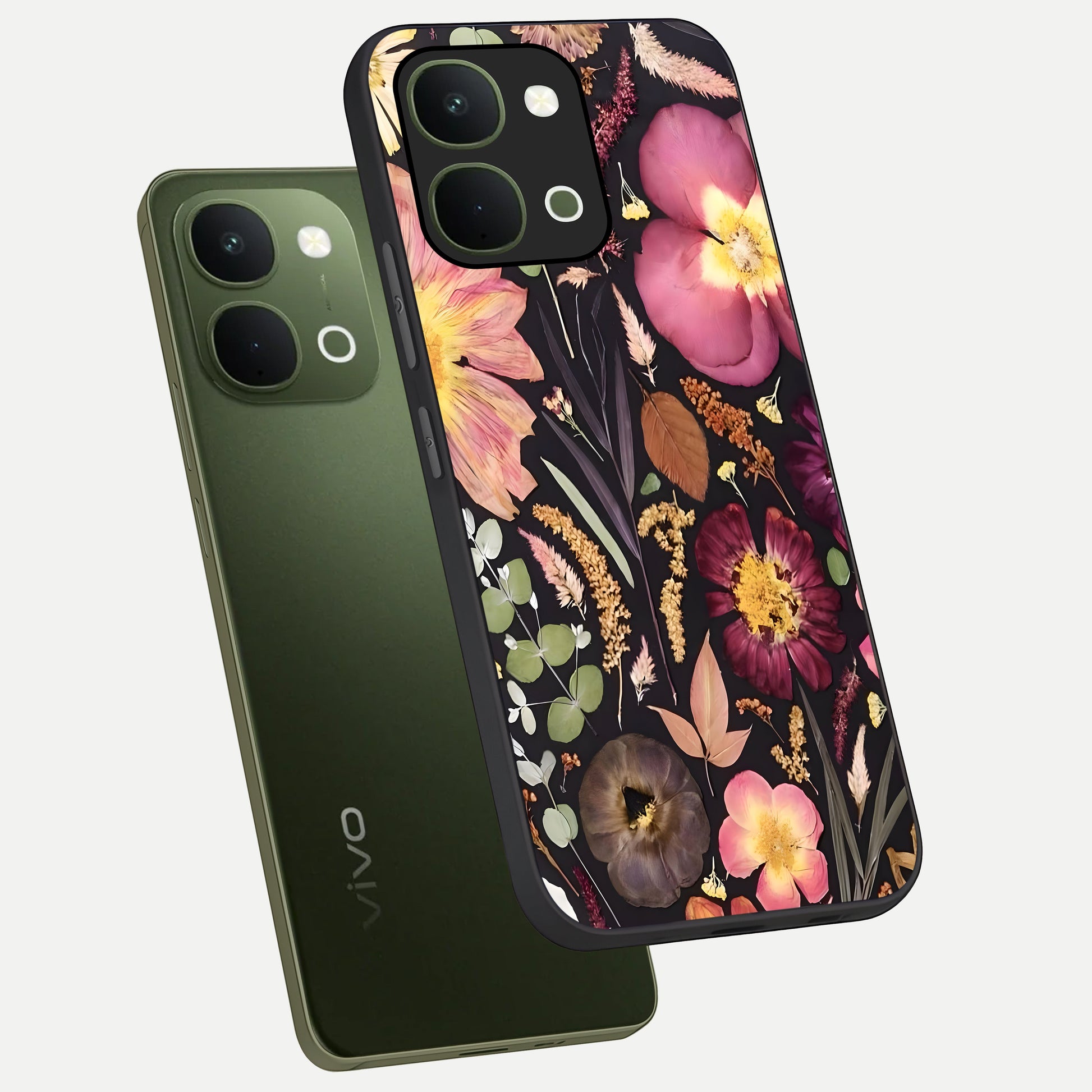 Petal Dream Tapestry Glass Case displayed in angled mockup highlighting decorative petal pattern with elegant botanical aesthetic.