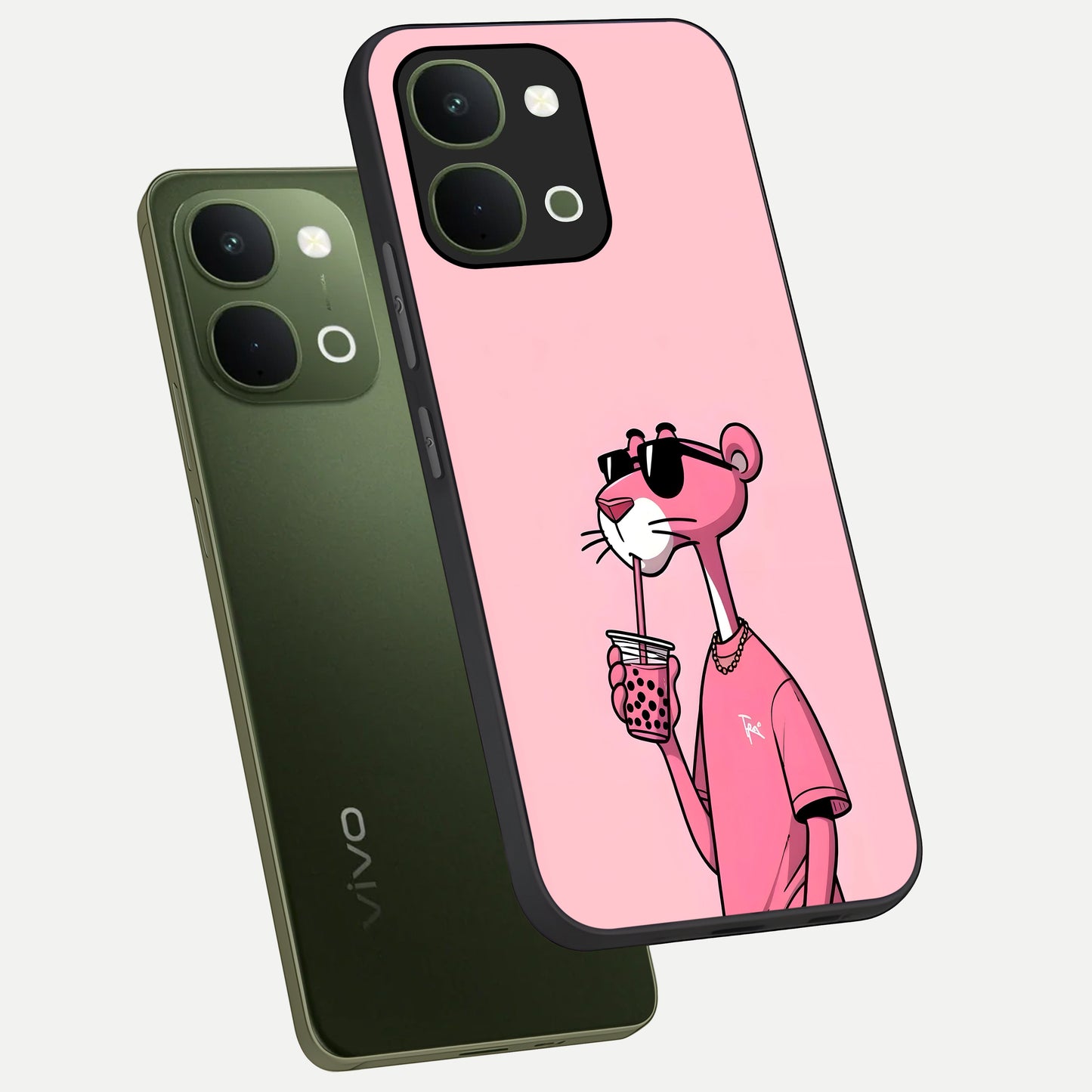 Pink Panther Glass Case displayed in angled mockup highlighting playful cartoon character design with vibrant pink aesthetic.